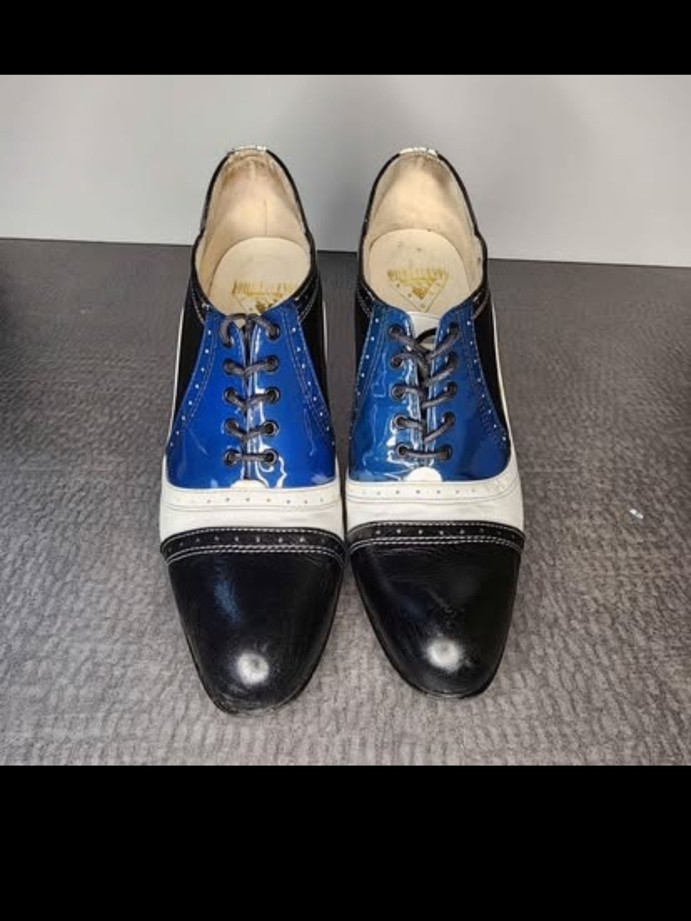John Fluevog Women's Two-Tone Black, Blue & White Lace-Up Heels